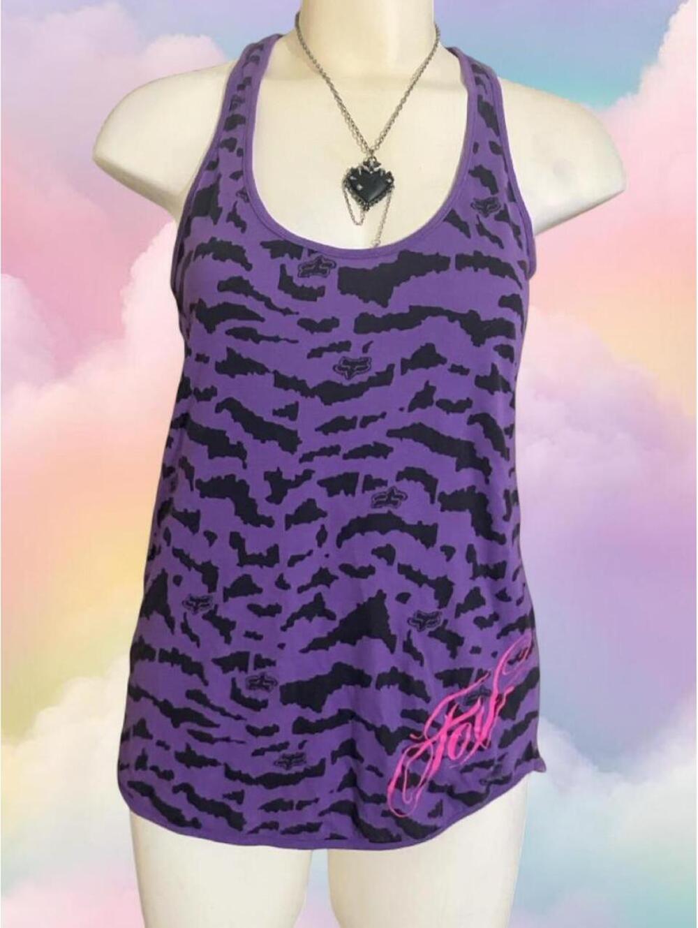 Fox Racing y2k purple tank top with tiger stripe camouflage pattern